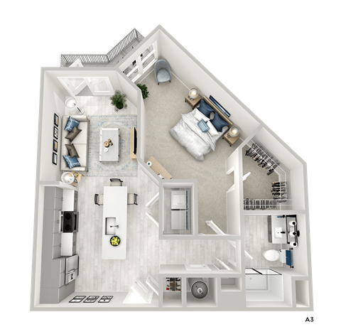 Floor plan for 1 bed, 1 bath, 779 sqft